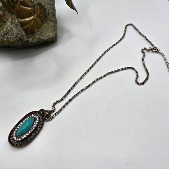 "5/$25" Silvertone Bronze Turquoise Rhinestone Southwestern Pendant Necklace - Picture 2 of 10
